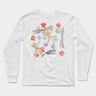 Tabby cat exercises Long Sleeve T-Shirt